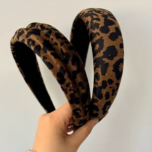 Classic leopard print wide headband in faux suede fabric for daily voluminous hair style