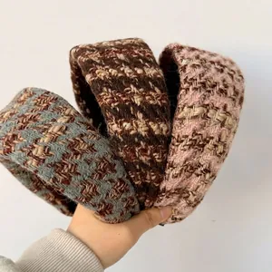 Vintage Tweed Gepolsterter Breiter Haarreif High Top Design Gewebtes Haarband Eleganter Haarreifen Damen Retro Herbst Winter Kopfschmuck