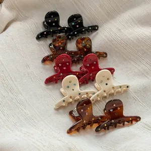 Set of 10 octopus mini acetate hair claws with rhinestones in various elegant colors