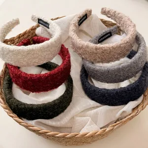 Women Lambswool Teddy Fleece Headband Soft Solid Color Wide Hair Band For Face Washing Autumn Winter Handmade Headwear