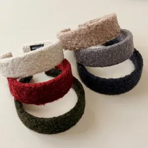 Chic teddy fleece headband set in 5 autumn colors with high crown and handmade label