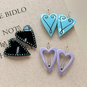 Vintage Heart Acetate Hair Clips Y2K Rhinestone Swirl Hollow Side Hairpins Sweet Bangs Clip For Women Jewelry Accessories