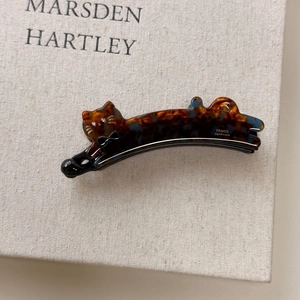 French style tortoise acetate cat banana hair clip with rhinestones and handmade gold label