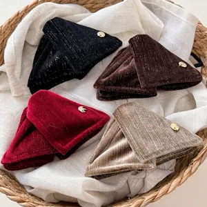 Vintage Velvet Corduroy Banana Clip Triangle Hair Claw For Women Elegant Gold Label Autumn Winter Hair Accessories