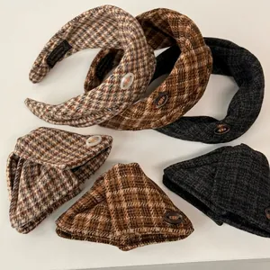 Pince à Cheveux Rétro en Tissu de Laine à Carreaux Serre-tête Large Style Élégant Français Pied-de-poule Accessoires Cheveux Femme