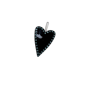 Y2K style black heart hair clip with light blue rhinestones and silver metal fastener