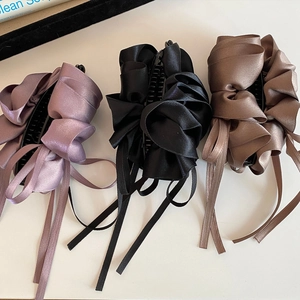 Damen Satin Plissee Schleife Bananen Haarspange Übergroße Schleifen Haarkralle Koreanischer Stil Süßer Haarschmuck Für Dickes Haar