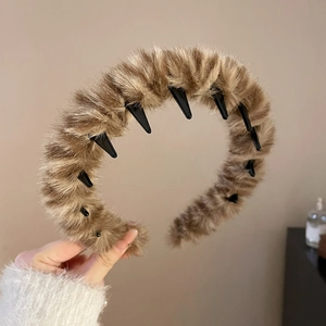 Plüschiger brauner Haarreif im Leoparden-Stil mit rutschfesten Zähnen für Damenfrisuren