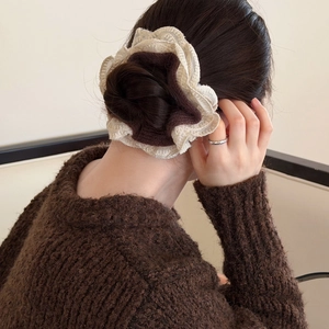 Chouchous en Dentelle de Laine de Grande Taille Style Coréen Automne Hiver Accessoires Cheveux Élégants Élastiques Cheveux pour Femmes