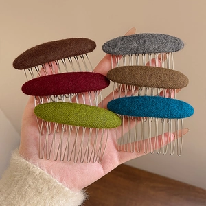 Vintage Woolen Hair Comb For Women Metal Teeth Autumn Winter Elegant Felt Hair Insert Fringe Fixing Headwear Accessories