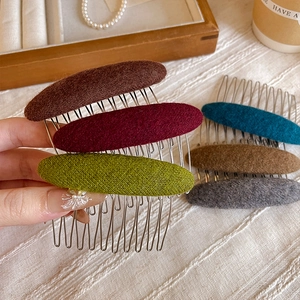Set of 6 vintage wool felt hair side combs in assorted warm autumn winter colors