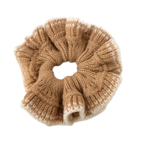 Chouchou en maille torsadée minimaliste avec bordure contrastée pour styles automne et hiver
