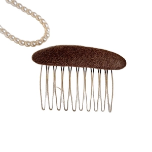 Brown wool sponge hair clip with 10-tooth metal comb for volume boost and hair padding