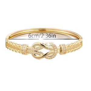 Modischer goldener Hufeisen-Armreif mit Zirkonia-Steinen, 6 cm Innendurchmesser