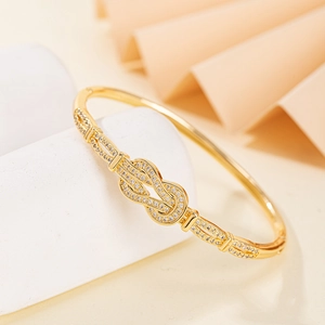 Bracelet Jonc en Cuivre à Boucle Fer à Cheval de Luxe pour Femmes Design Nœud en Strass Bijoux de Main