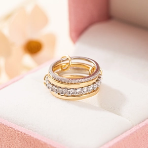 Fashion Light Luxury Interlocking Stackable Ring For Women Copper Zirconia Gold Silver Tone Multi Layer Finger Ring Jewelry