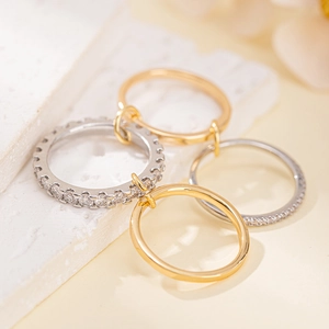Minimalist 4-piece interlocking ring set with cubic zirconia pave in gold and silver finish