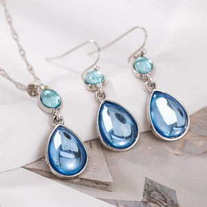 Set collana e orecchini vintage in quarzo fumé a goccia d'acqua finitura argento