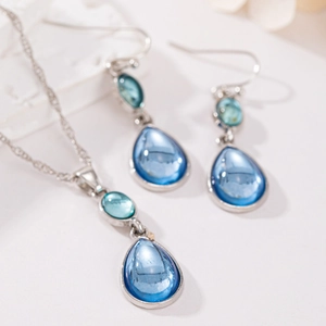 Set gioielli vintage stile indonesiano con ciondoli a goccia in cristallo blu per donna