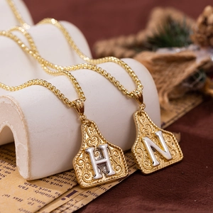Collane di lusso con lettere H e N dorate, incisioni floreali vintage e stile bicolore