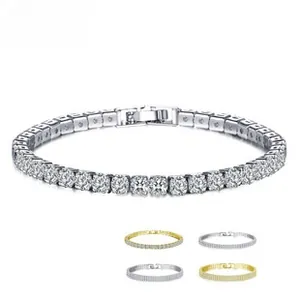 Detail of classic tennis bracelet with cubic zirconia in silver and gold plated metal