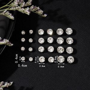 Detail view of sparkling round cubic zirconia sets in 0.4cm, 0.5cm, and 0.6cm sizes