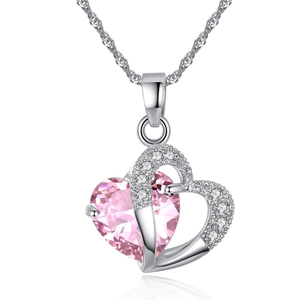 Elegant silver necklace with a pink heart crystal pendant and micro-pave accents