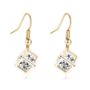 Elegant gold-plated geometric hook earrings featuring sparkling cubic zirconia crystals