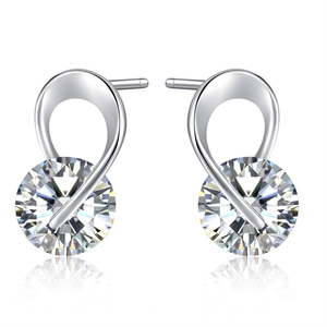 Eleganti orecchini a lobo in argento a forma di U con zirconi tondi taglio brillante