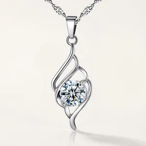 Elegant Angel Wing Alloy Zirconia Pendant Necklace For Women Fashion Electroplated Water Wave Chain Elegant Jewelry Gift
