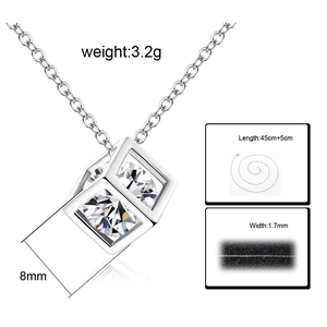 Minimalist cube pendant necklace with sparkling cubic zirconia on adjustable O-chain