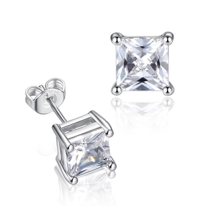 S925 sterling silver square zircon stud earrings with classic four-prong setting
