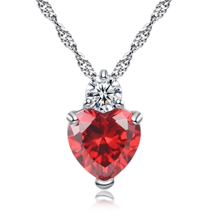 Heart Shaped Zirconia Pendant Necklace For Women Copper Water Wave Chain Elegant Jewelry Gift For Valentine's Day Wedding