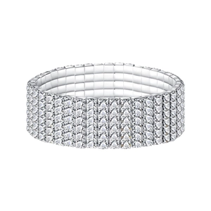 Elegant five-row sparkling rhinestone stretch bracelet in silver finish for women