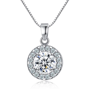 Elegant silver round zirconia necklace and stud earring set for banquet parties