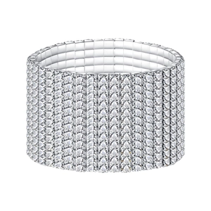 Elegant multi-layer elastic rhinestone bracelet with silver metal and clear crystals