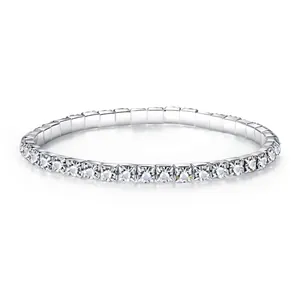 Korean Fashion Elastic Multi Row Rhinestone Bracelet For Women Luxury Shiny Silver Color Alloy Bangle Party Jewelry Gift