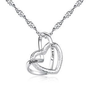 Silver textured heart pendant necklace for mom with I LOVE YOU engraved detail