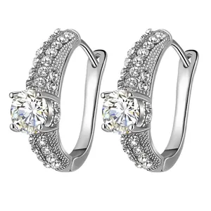 Mode Legierung Zirkon Ohr Schnalle Ohrringe Für Frauen Luxus Gold Silber Runde Kristall Hoop Ohrringe Hochzeit Party Schmuck