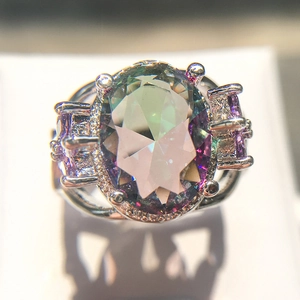 Luxe Ovaal Mystic Topaas Ring Koper Kleurrijk Regenboog Zirkoon Ring Voor Vrouwen Hol Vintage Sieraden Accessoires