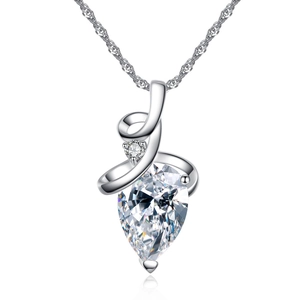 Elegant purple teardrop gemstone pendant necklace with twisted silver ribbon design for women