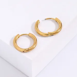 Simple Round Hoop Earrings Minimalist Titanium Steel Smooth Surface Ear Buckle Gold Black Electroplated Fashion Jewelry For Women Men