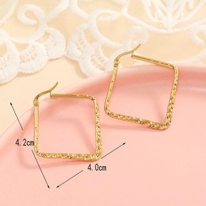 Textured square gold earrings with hammered finish measuring 4.2cm by 4.0cm