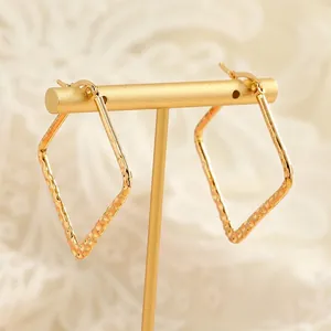 Minimalist Stainless Steel Square Hoop Earrings For Women Gold Plated Hammered Texture Geometric Fashion Jewelry Gift