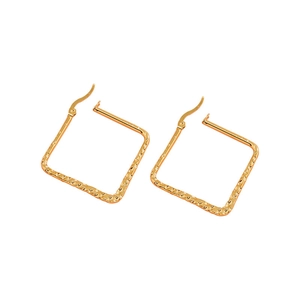 Elegant gold square hoop earrings with textured hammered finish and minimalist design