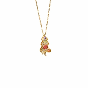 Christmas tree pendant necklace with colorful zircons in gold finish for women