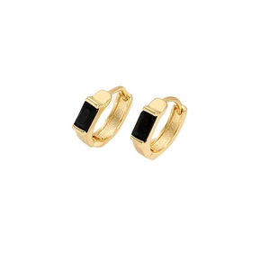 Minimalist gold hoop earrings featuring rectangular black zircon stones for women