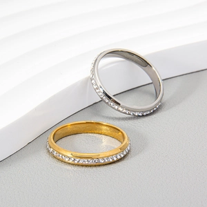 3mm minimalist stainless steel eternity rings in gold and silver with crystal pavé stones