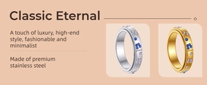 Makro-Detail der rotierenden Spinner-Ringe aus Edelstahl in Gold und Silber