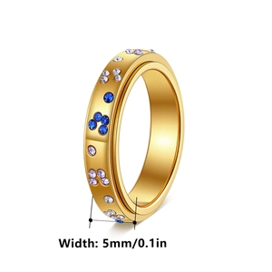 5mm Spinner-Ring aus goldfarbenem Edelstahl mit blau-violetten Schmetterlingskristallen